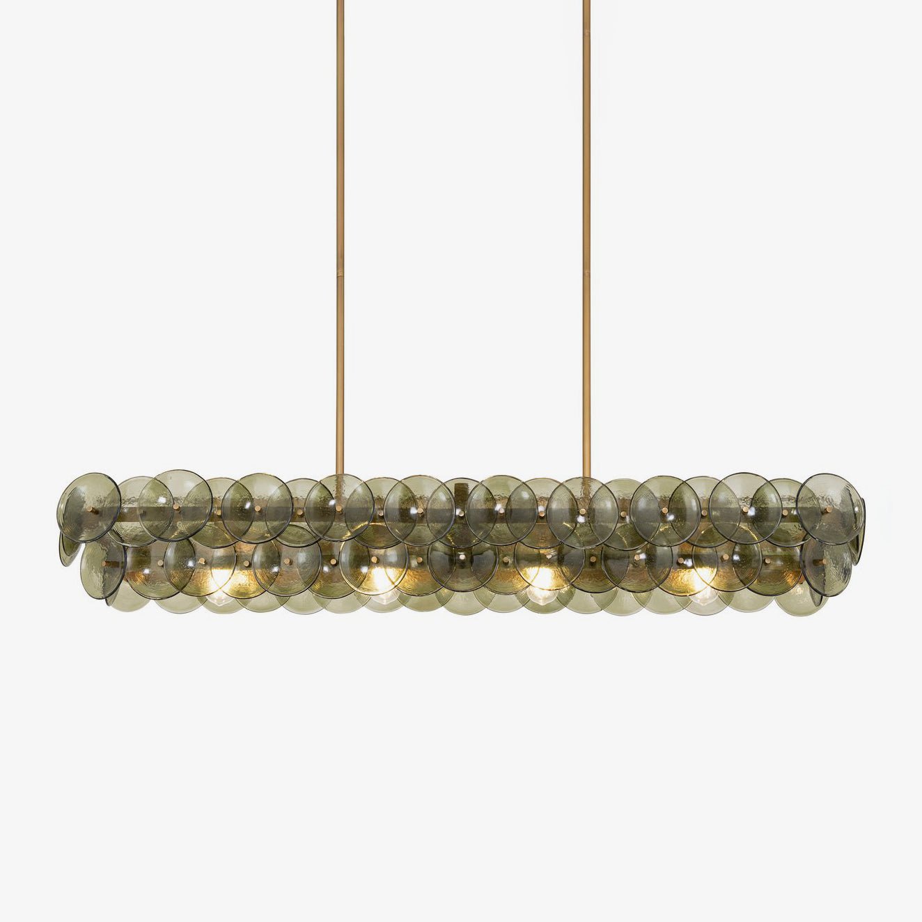 Pressed Glass Disc Linear Chandelier with Adjustable Height & LED Comp