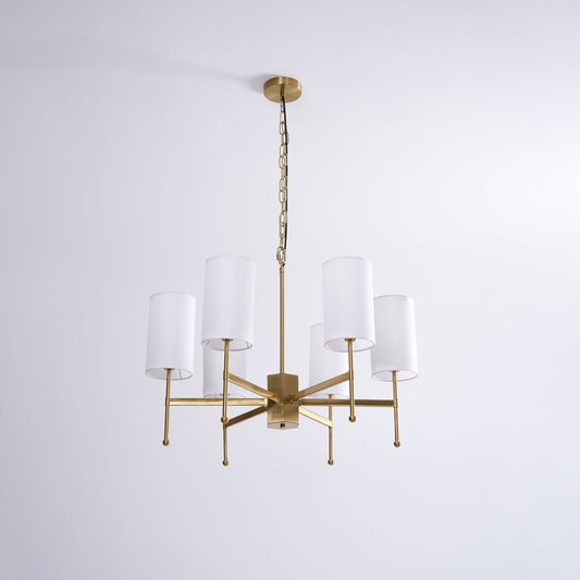 Brass Chandelier with Adjustable Height and Elegant Crystal Accents