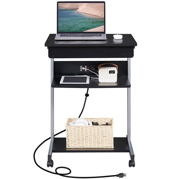 22-Inch Folding Laptop Table with Built-In Power Outlet — detail view