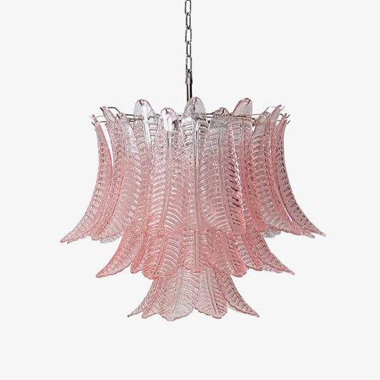Elegant Pink Glass Leaf Chandelier - Adjustable Height & Energy Effici