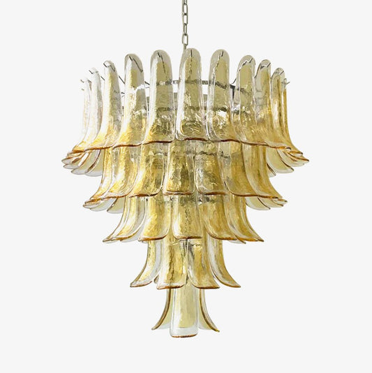 Amber Glass Petals Chandelier - Elegant Lighting with Adjustable Heigh