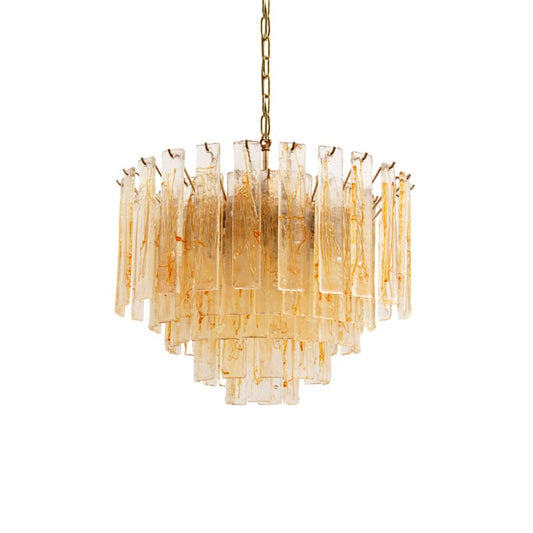 Elegant Golden Amber Glass Chandelier with Adjustable Height & LED Com