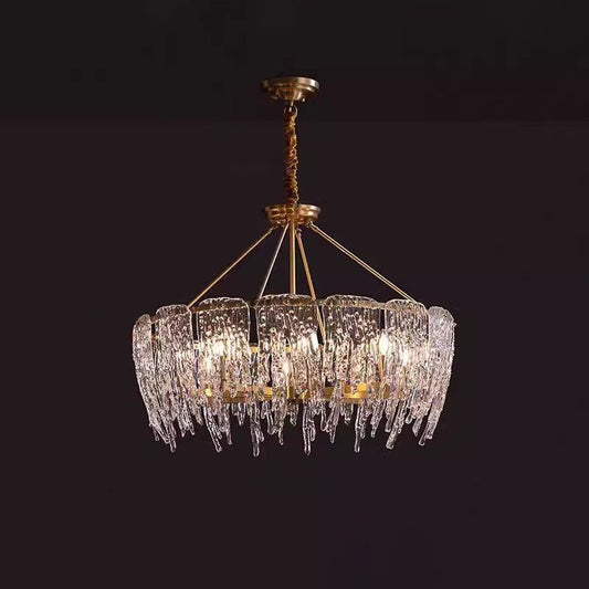 Modern Rectangular Icicle Glass Chandelier with Adjustable Height and