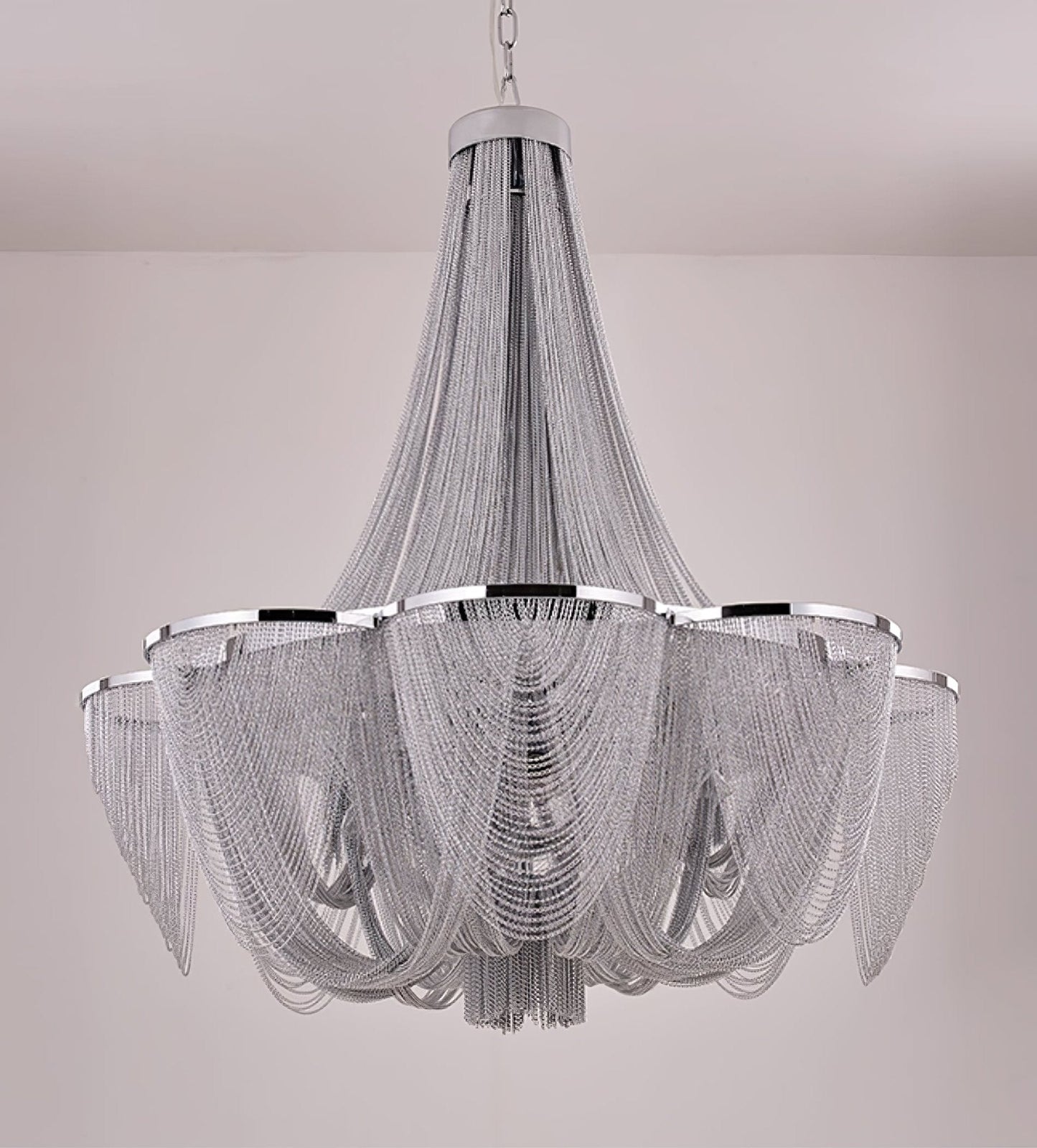 Elegant Silver Chain Tassel Chandelier with Adjustable Height & Modern