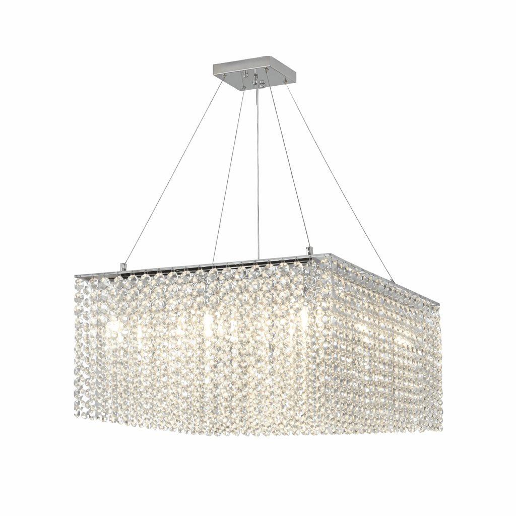 Elegant Crystal Frame Chandelier with Adjustable Height & LED Compatib