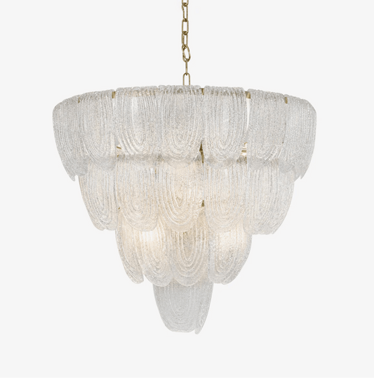Elegant Layered Glass Petal Chandelier with Adjustable Height & LED Co