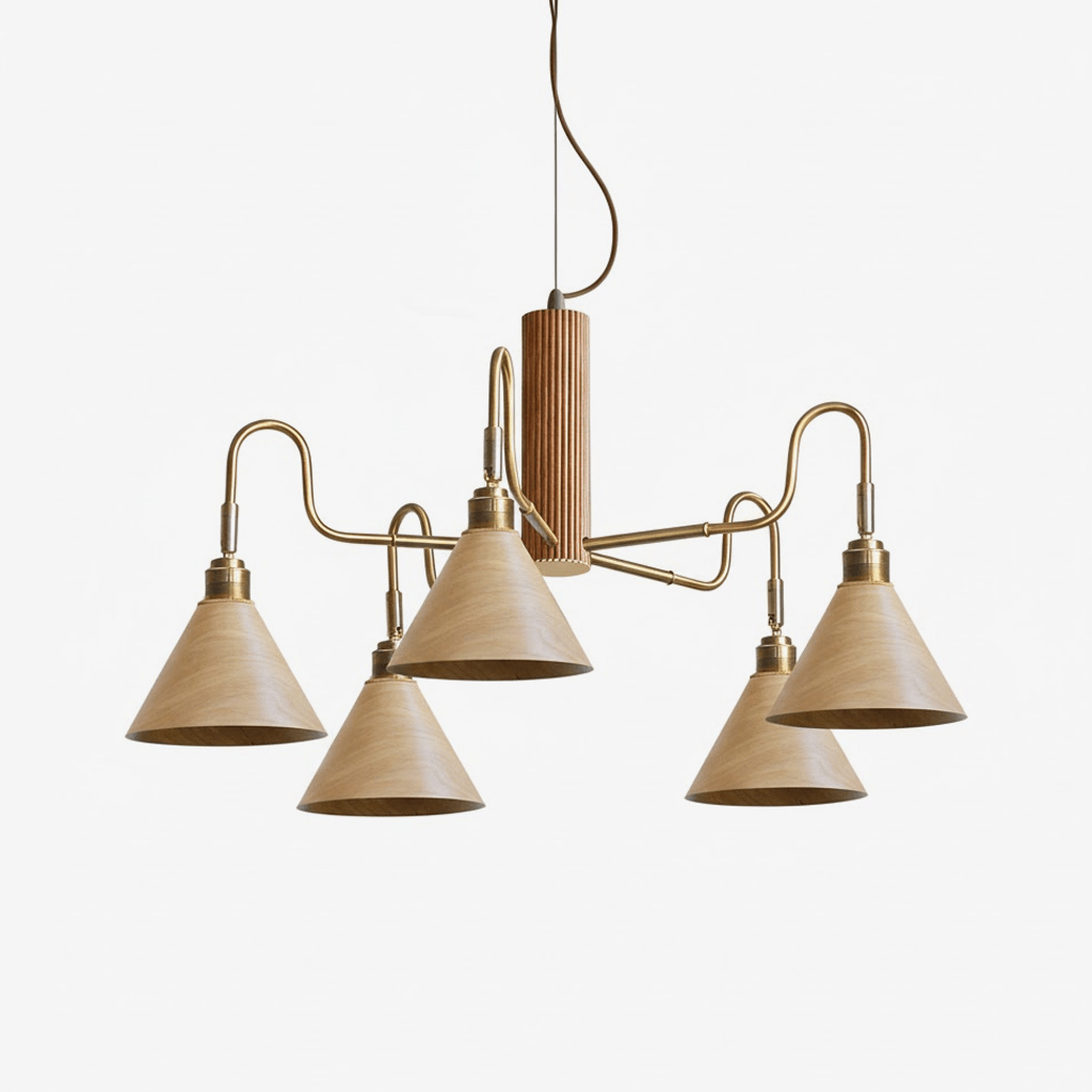 Bravik Wood Chandelier - Elegant Design with Adjustable Height & LED C
