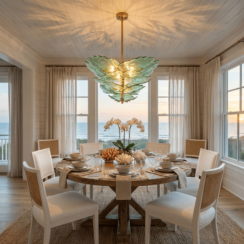 Verdant Petal Glass Chandelier - Elegant Design with Adjustable Height