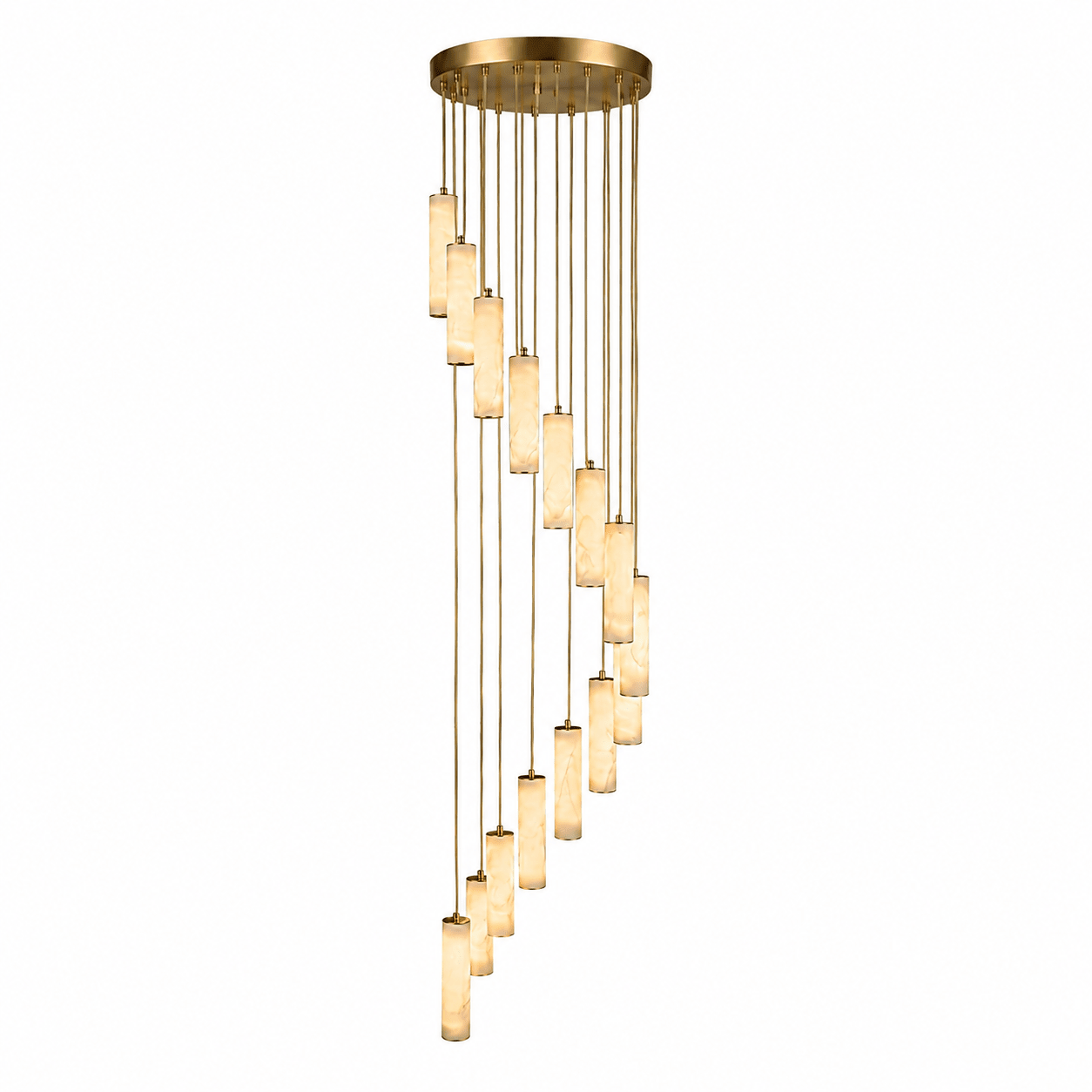 Elegant Column Alabaster Staircase Chandelier with Adjustable Height &