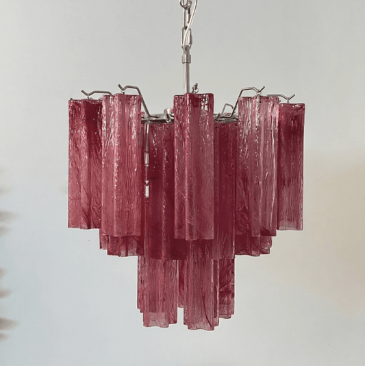 Elegant Pink Glass Tubes Chandelier with Adjustable Height & LED Compa