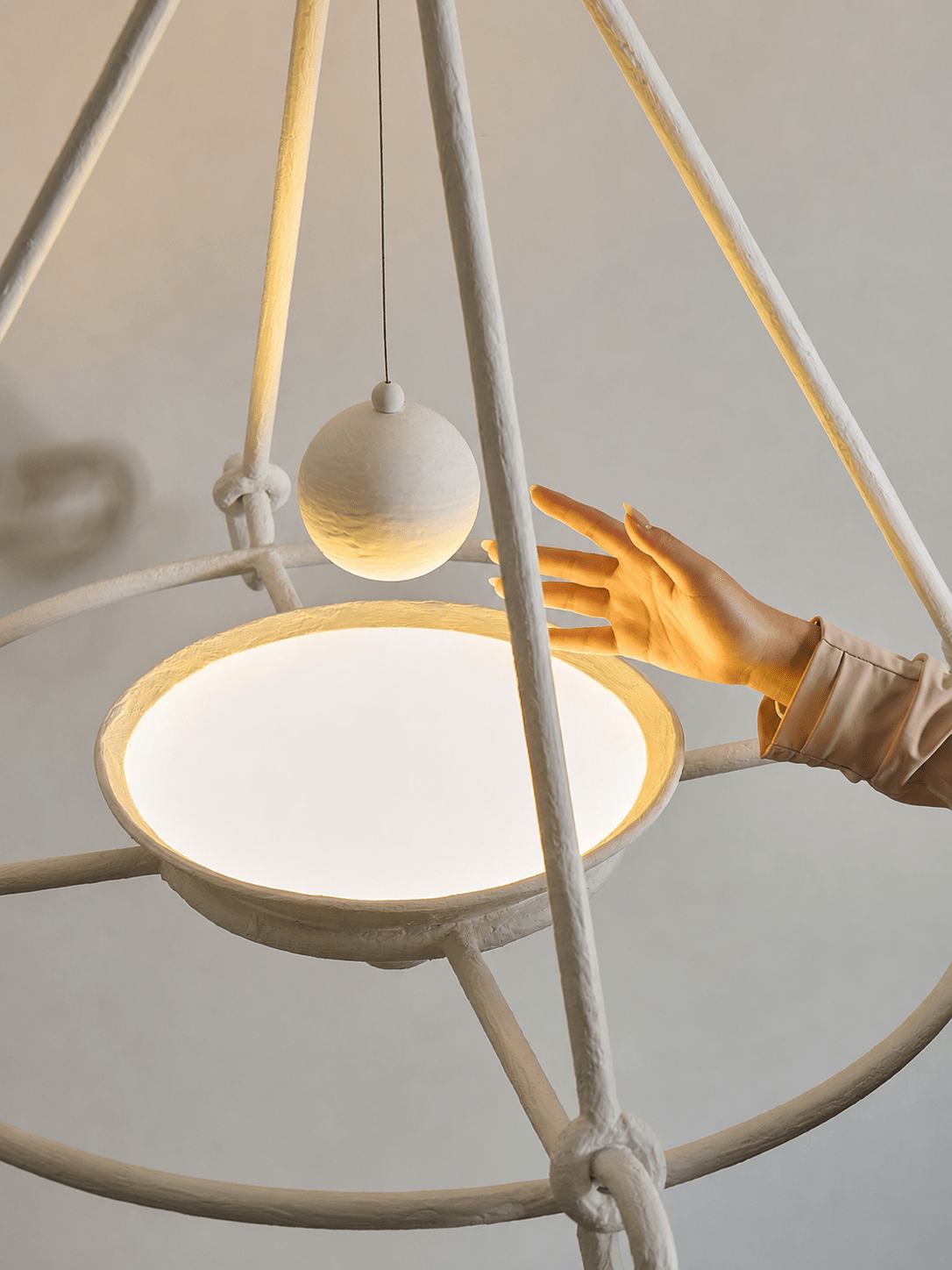 Elegant Sculptural Plaster Chandelier with Adjustable Lighting & Moder