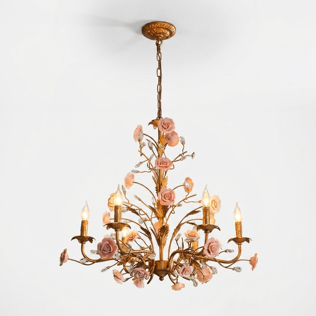 Elegant Rose Chandelier with Adjustable Lighting and Crystal Accents