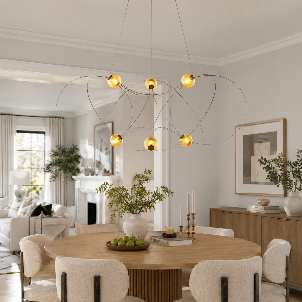 Amber Glass Orb Loop Chandelier - Elegant Design with Adjustable Heigh