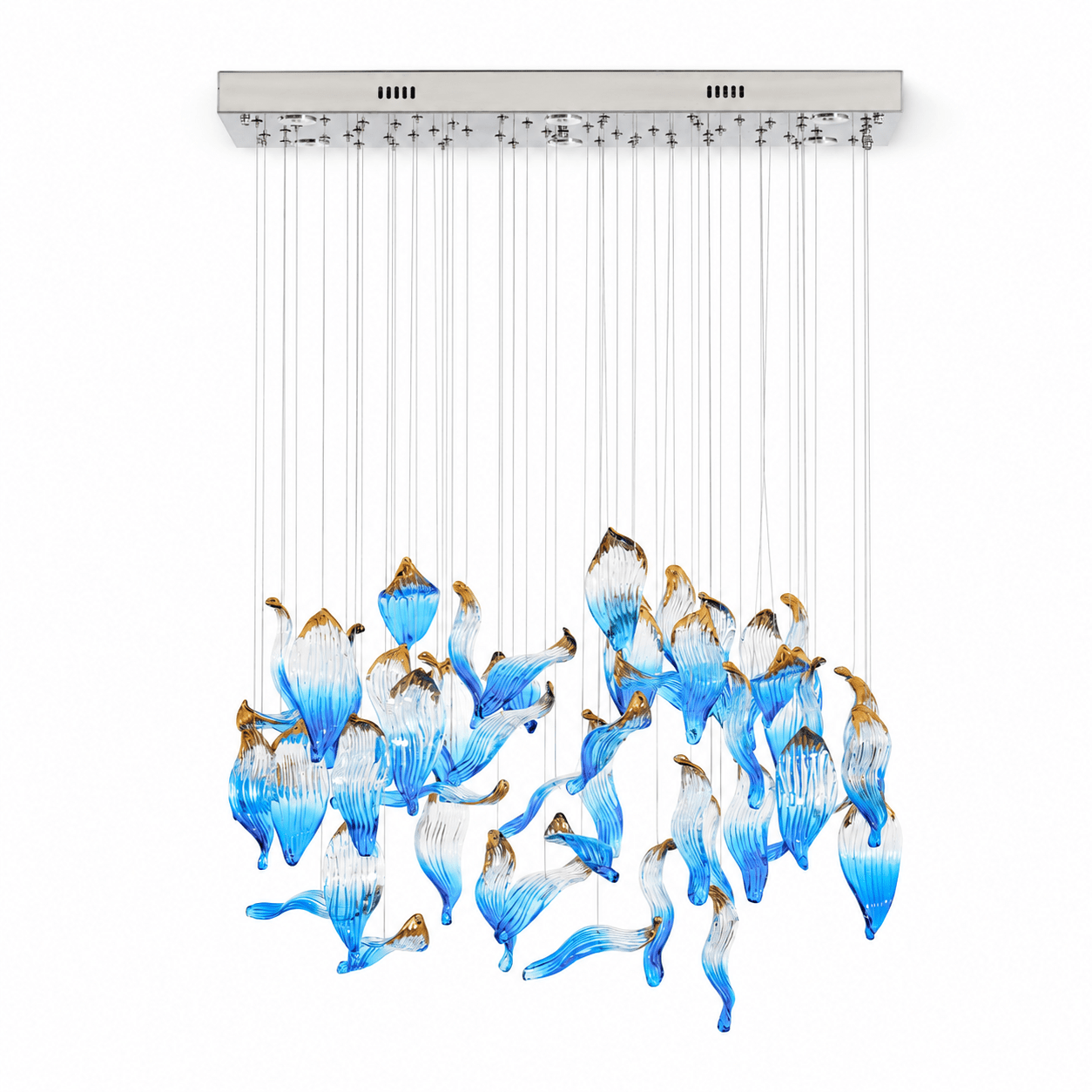 Ocean Drift Custom Blown Glass Chandelier with Adjustable Height & LED