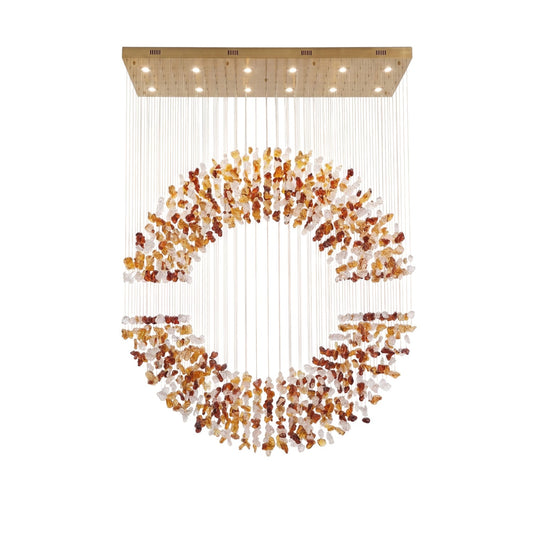 Amber Crystal Halo Chandelier - Elegant Lighting with Adjustable Heigh