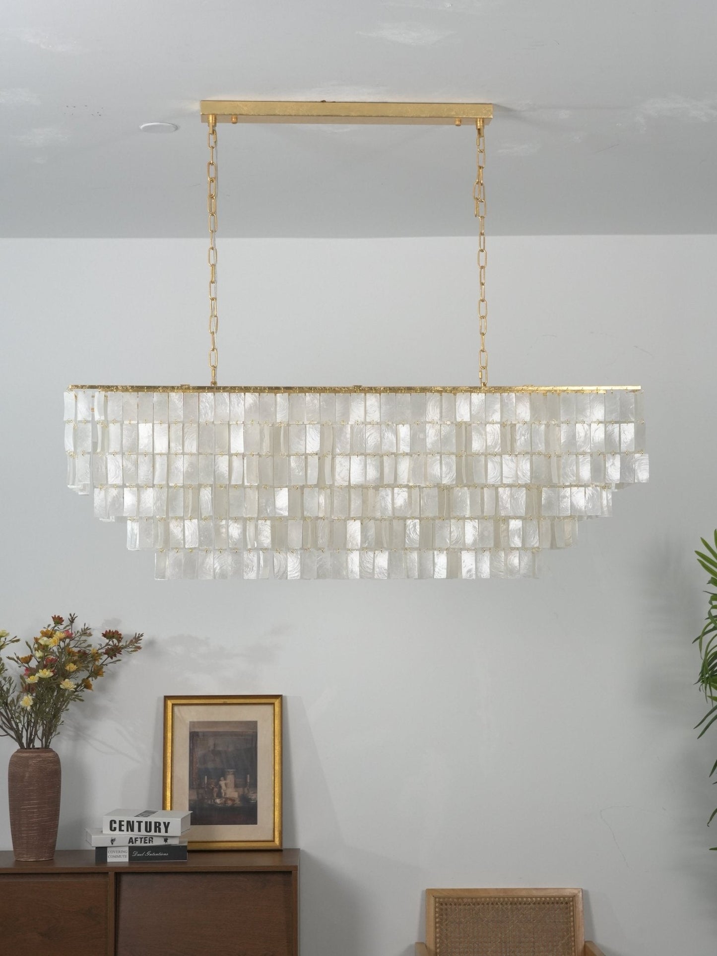 Elegant Round Shell Chandelier with Adjustable Height & Soft Lighting