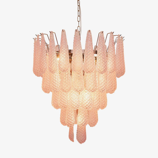 Elegant Pink Glass Dewdrop Chandelier with Adjustable Height & Soft Gl