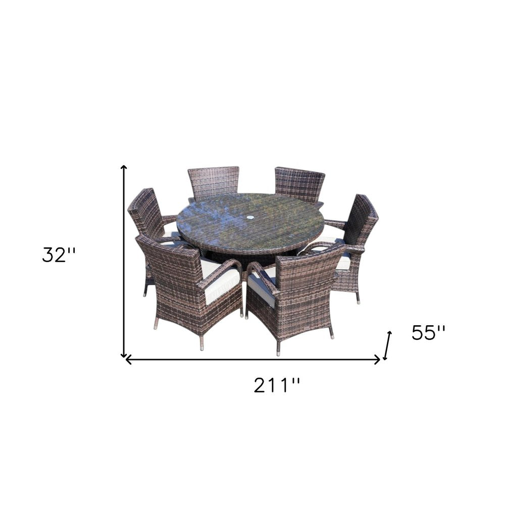 Seven-Piece Round Glass Dining Set with Clear and Gray Finish, Modern Design