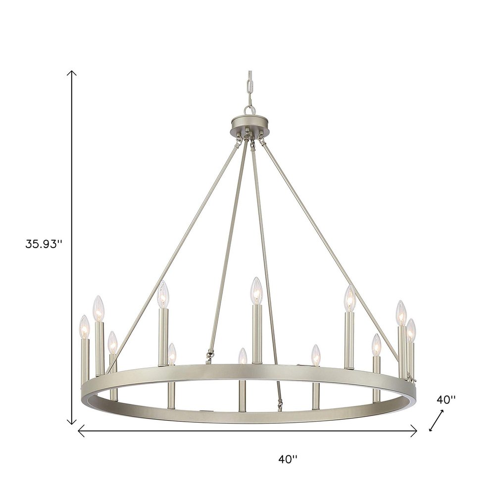 Dimmable Silver Twelve-Light Metal Chandelier with Elegant Candle Desi