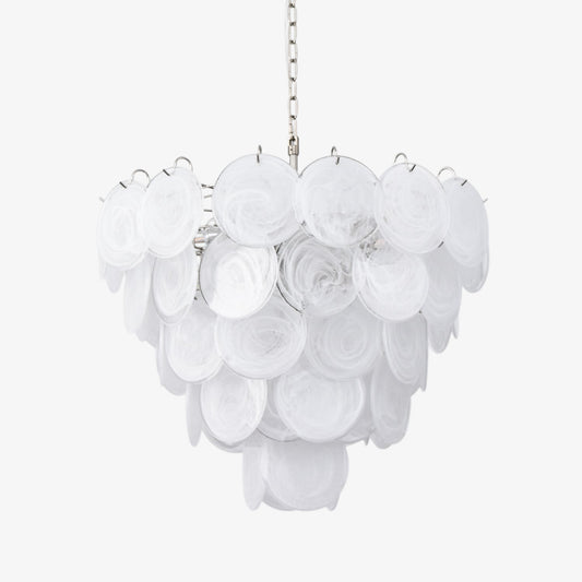 Modern White Glass Disc Chandelier with Adjustable Height & LED Lighti