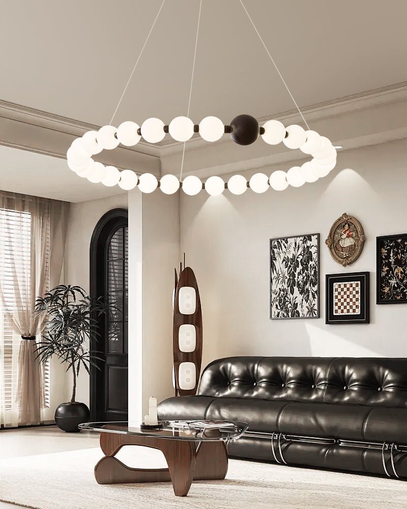 Celestial Bead Ring Chandelier - Elegant Design with Adjustable Height