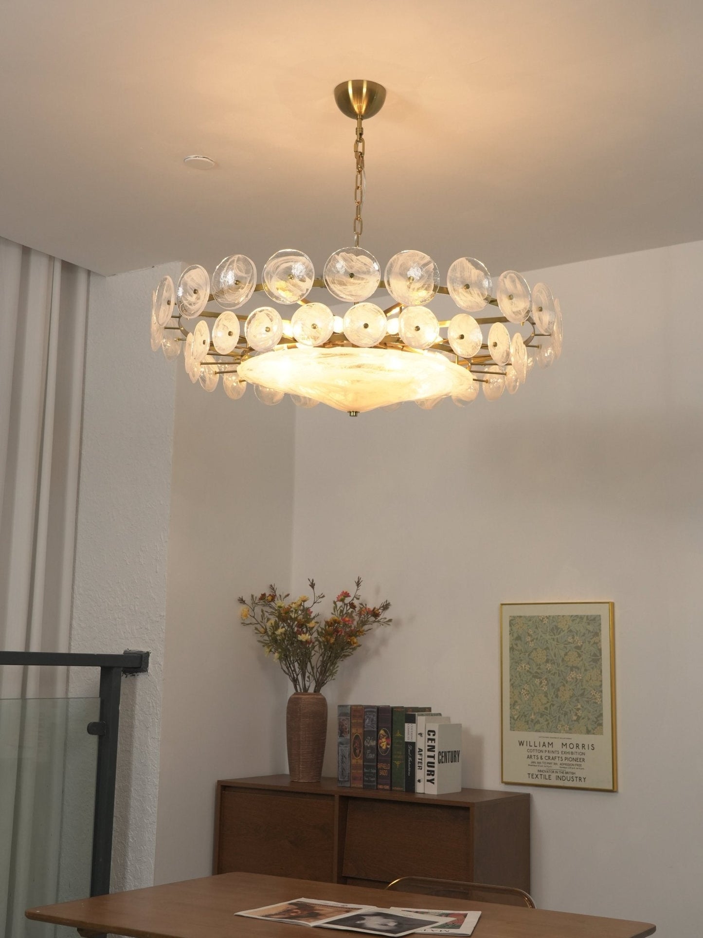 Solaris Disc Glass Chandelier - Modern Design, Adjustable Height, LED