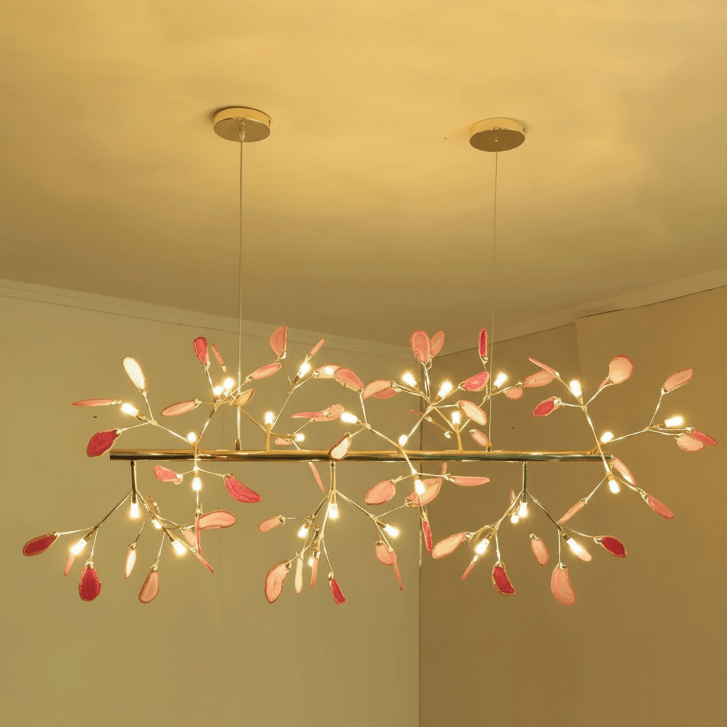Elegant Agate Flake Chandelier with Adjustable Height & Soft Lighting