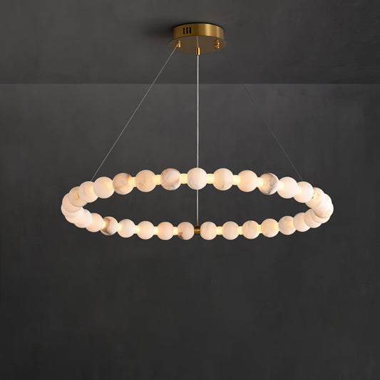 Alabaster Orb Ring Chandelier - Modern Design with Adjustable Height