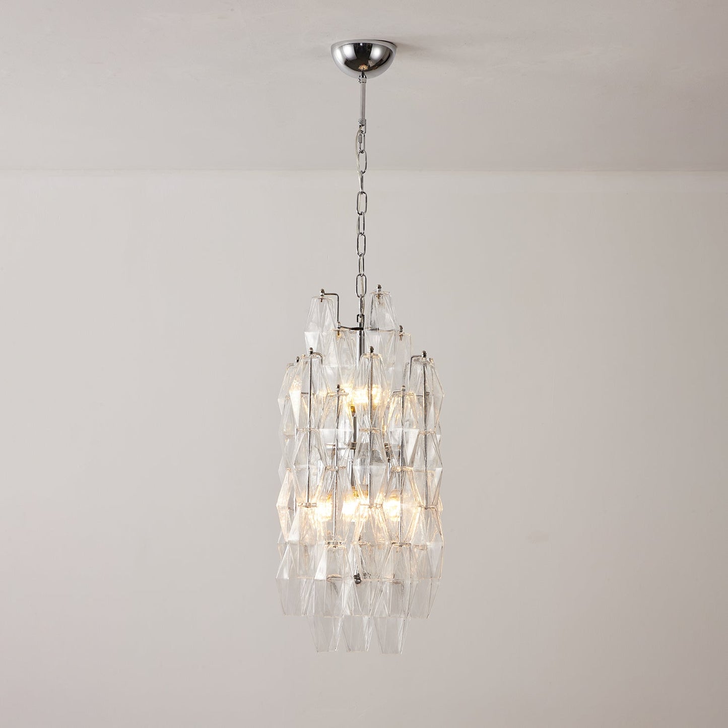 Amber Prism Long Chandelier - Elegant Lighting with Adjustable Height