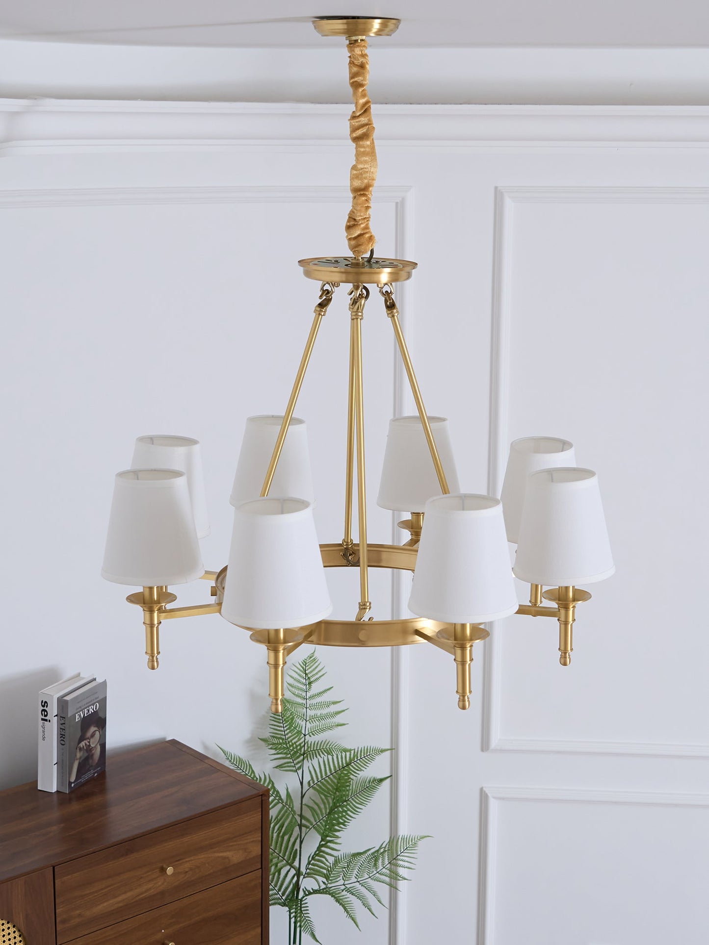 Elegant Antique Brass Chandelier with Adjustable Height and 6 Lights