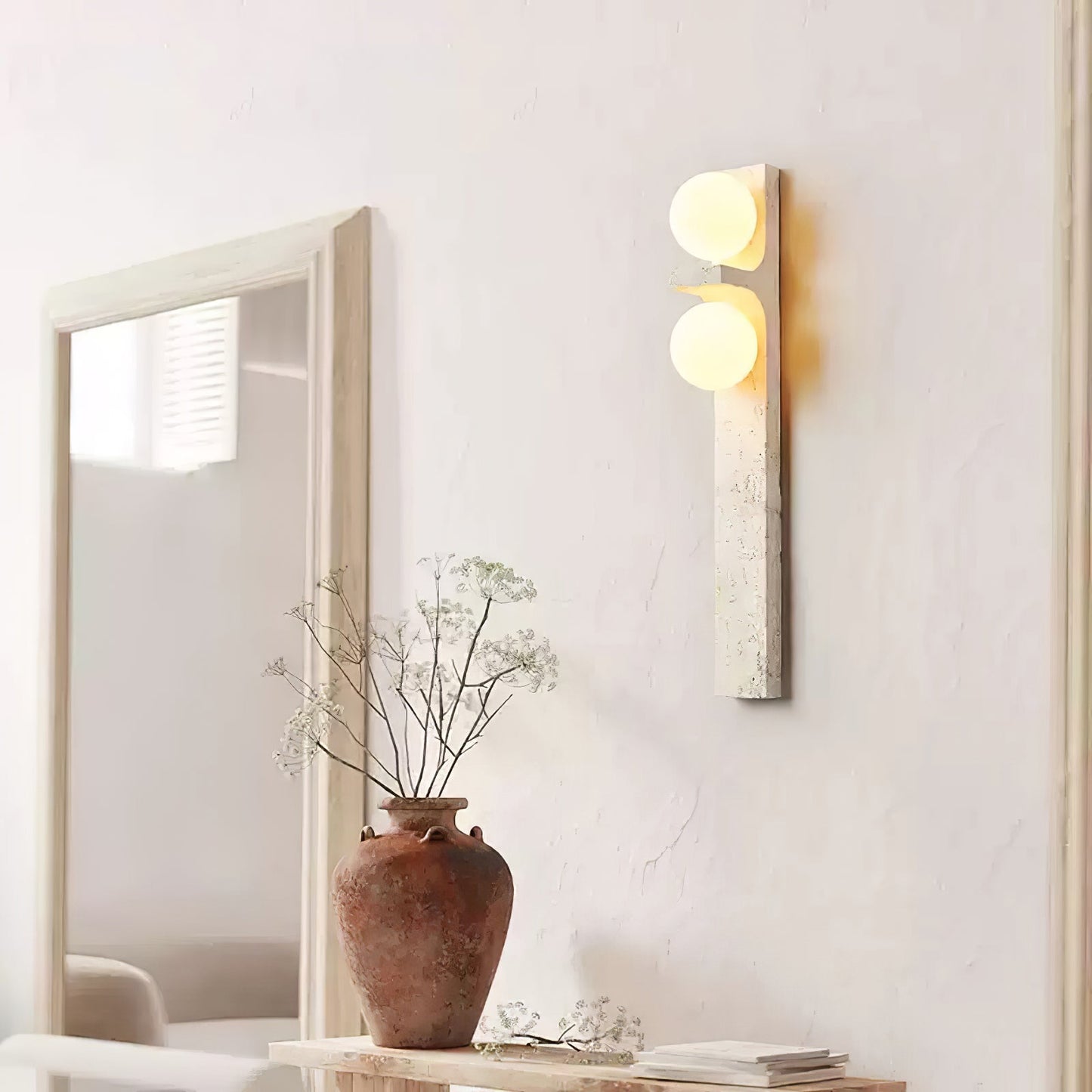 Asymmetrical Travertine Wall Sconce - Elegant Design & Soft Ambient Li