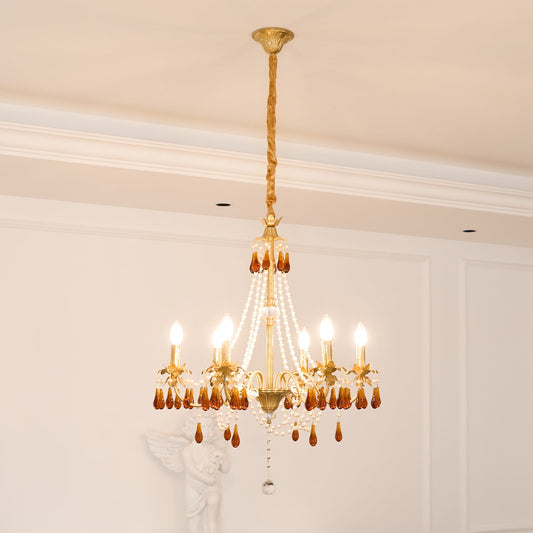Aureate Amber Crystal Chandelier with Dimmable LED Lights & Elegance