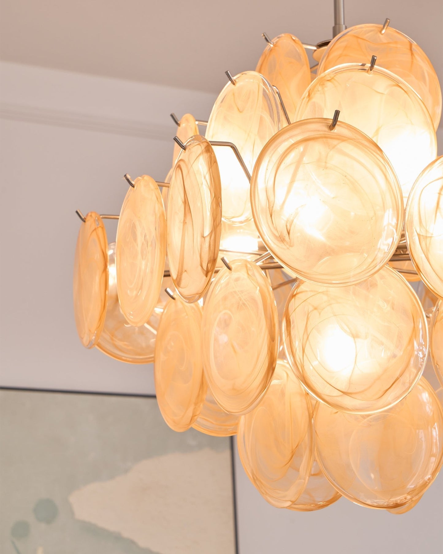 Aurelia Apricot Glass Chandelier - Elegant Design, Adjustable Height