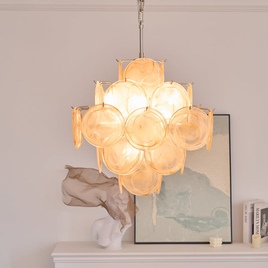 Aurelia Apricot Glass Chandelier - Elegant Design, Adjustable Height
