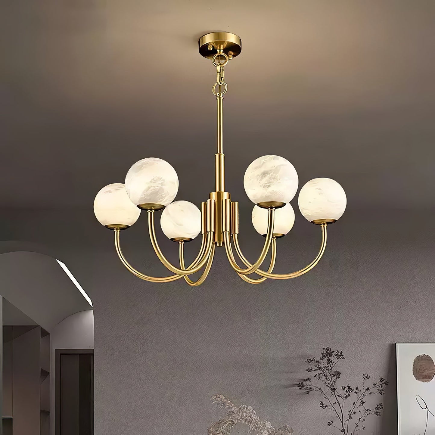 Aurelian Alabaster Globe Chandelier - Elegant Lighting with Adjustable