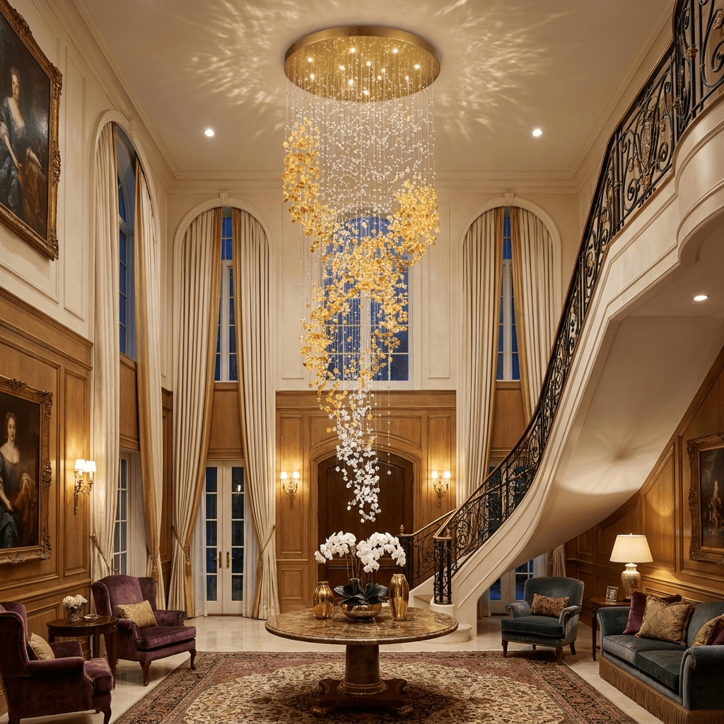 Aurum Cascade Chandelier - Elegant LED Lighting with Adjustable Height