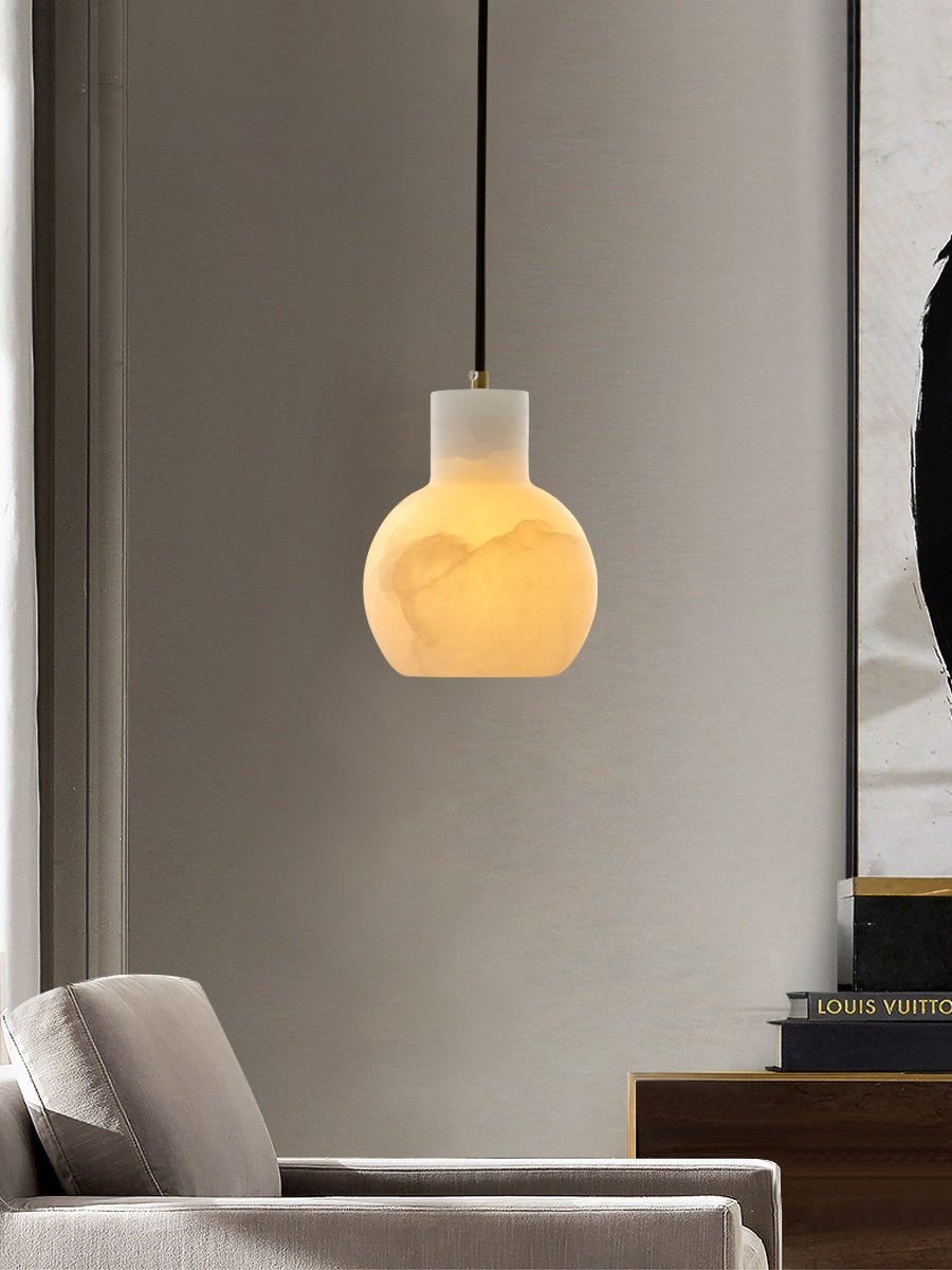 Elegant Alabaster Cluster Chandelier with Adjustable Height & LED Comp