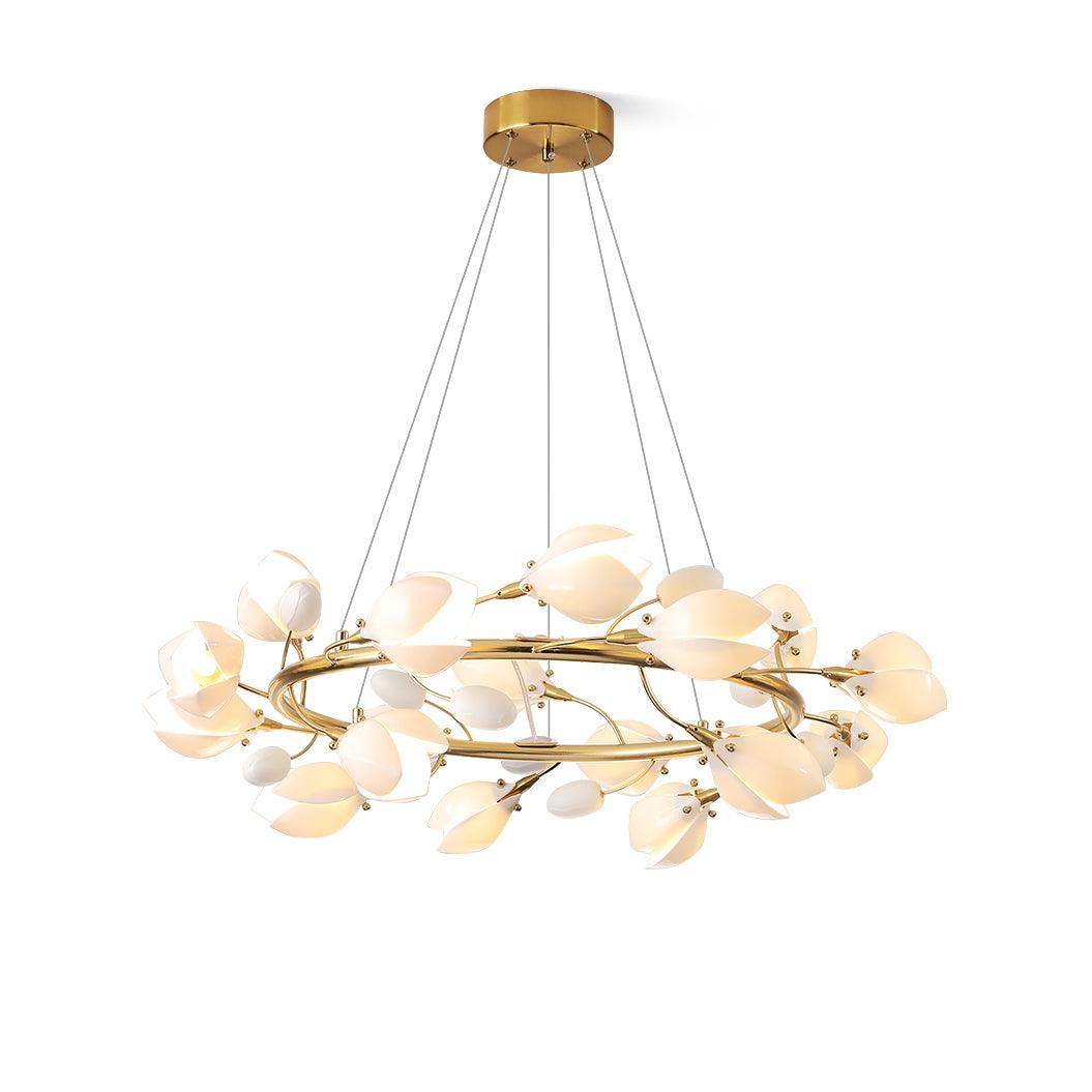 Elegant Porcelain Magnolia Chandelier with Adjustable Brightness & Tim