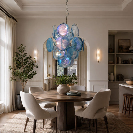 Elegant Blue Disc Glass Chandelier - Modern Design with Adjustable Hei