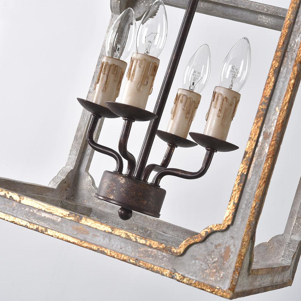 Boho Rustic Cube Chandelier with Adjustable Height & Energy-Efficient
