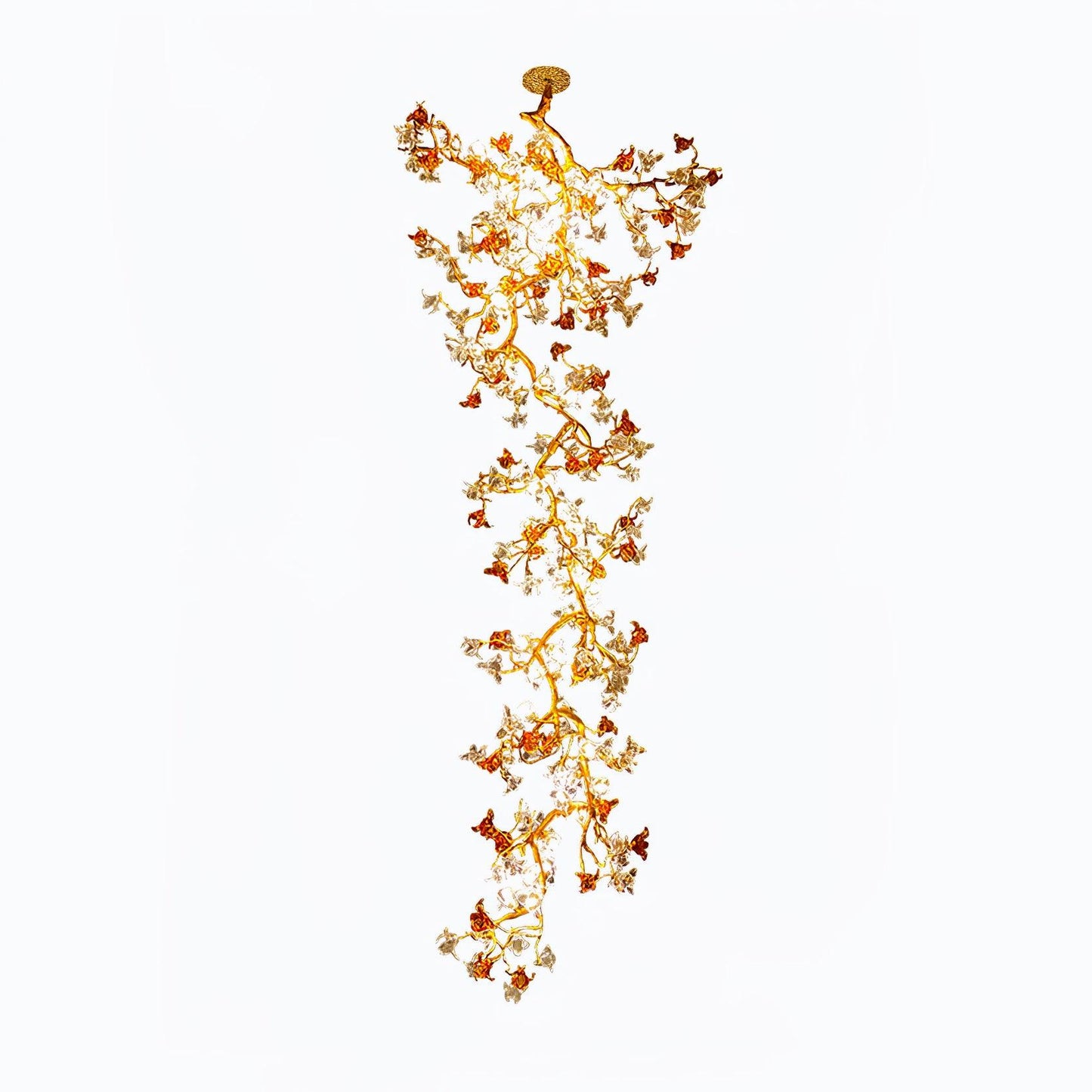 Elegant Brass Maple Branch Chandelier with Adjustable Height & LED Com