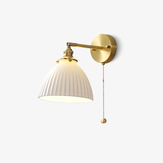Brass Pleated Ceramic Wall Lamp - Elegant Design with Adjustable Light