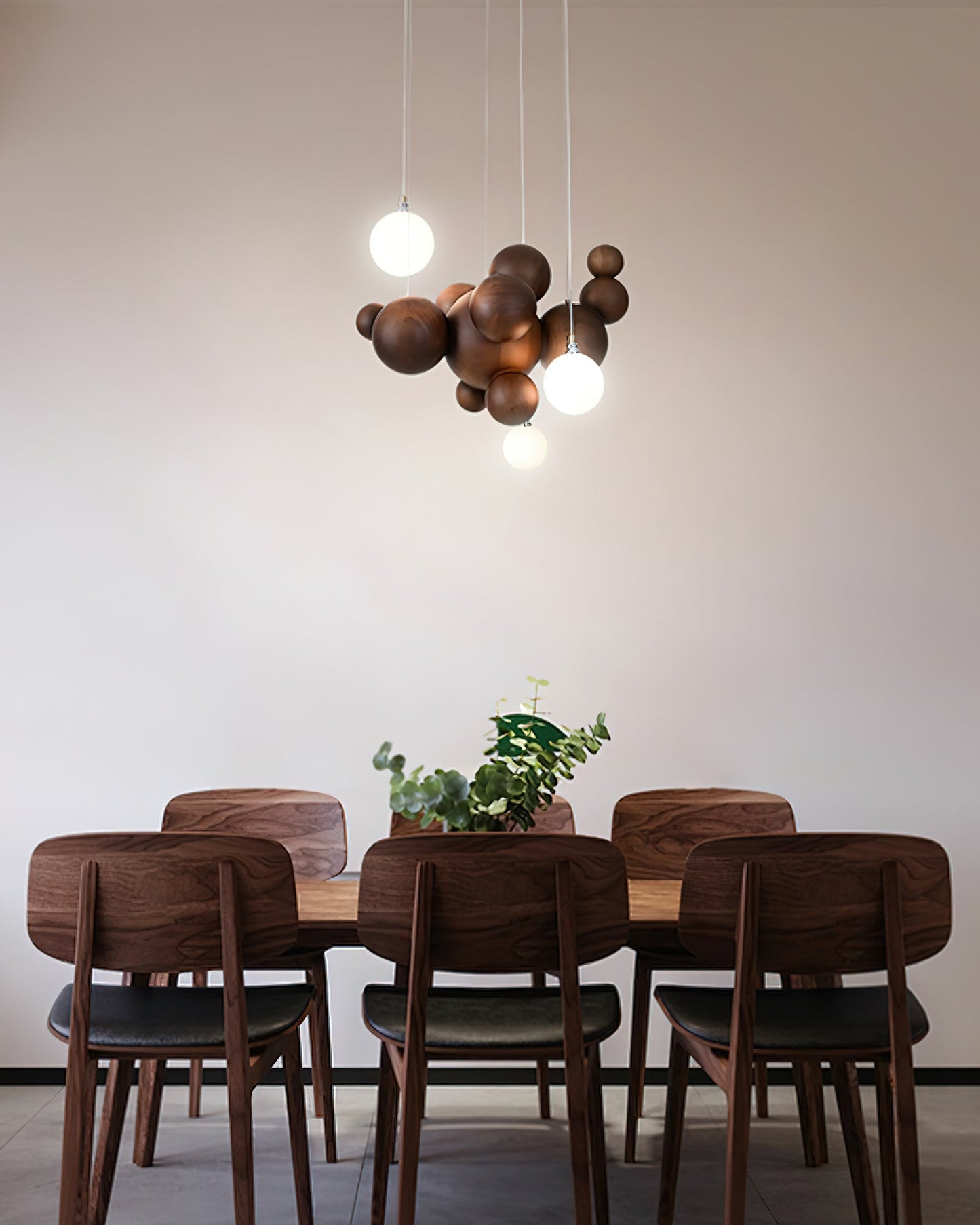 Elegant Bubble Wood Balls Chandelier - Adjustable Height & Warm Lighti