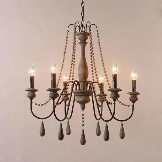 Elegant Candle Style Beaded Chandelier with Adjustable Height and Dimm