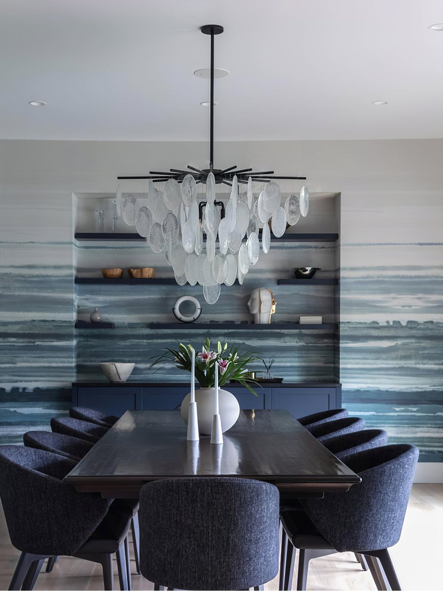 Cascading Selenite Disc Chandelier - Elegant Design & Soft Ambient Lig