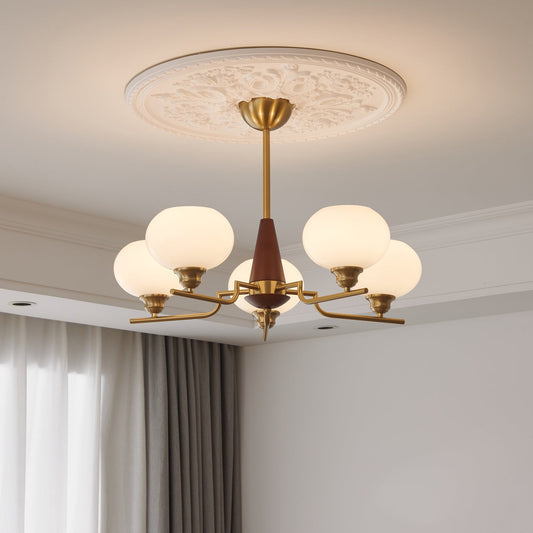 Celeste Sphere Walnut Chandelier - Elegant Design with Adjustable Heig