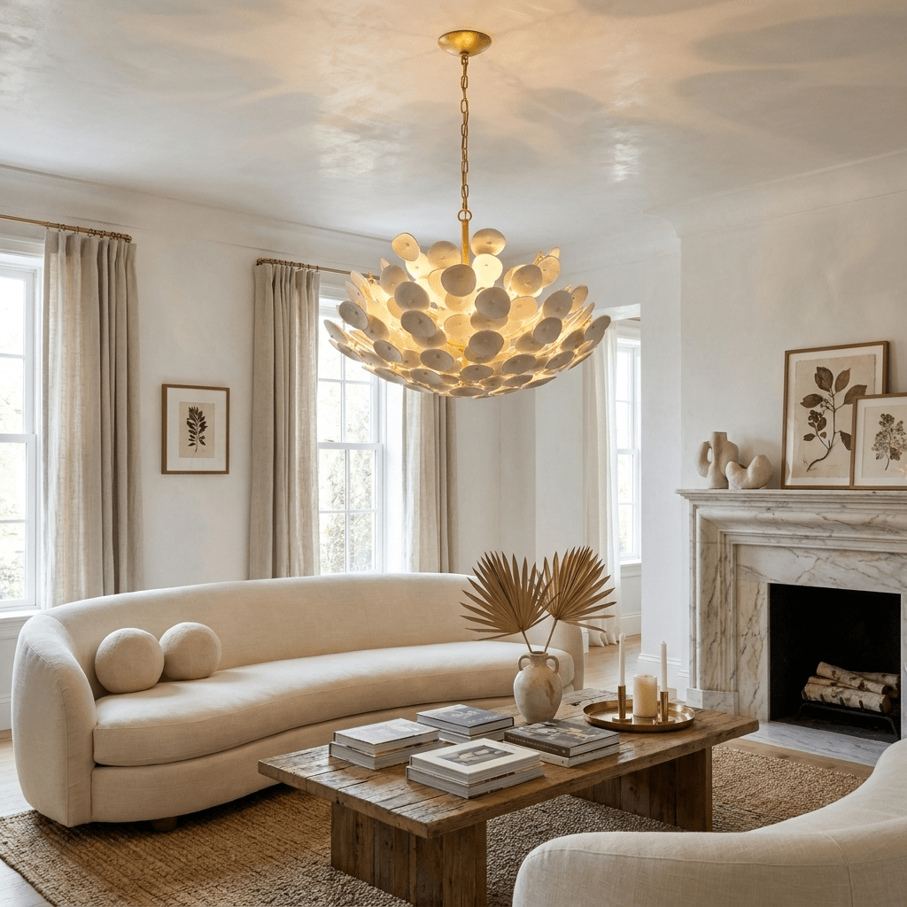 Coconut Disc Chandelier - Eco-Friendly Design with Adjustable Height