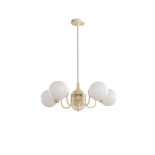 Elegant Cream Glass Ball Chandelier with Adjustable Height & Soft Glow