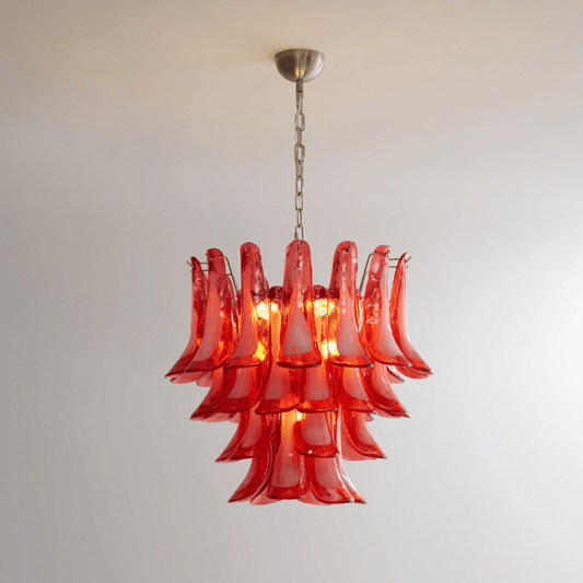 Crimson Glass Petals Chandelier - Elegant Design with Adjustable Heigh