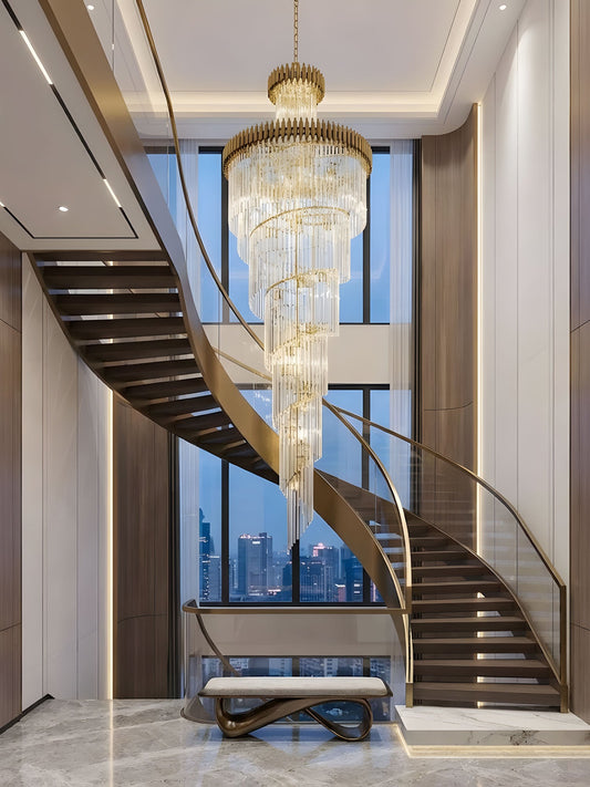 Elegant Crystal Spiral Chandelier with Adjustable Height & LED Lights